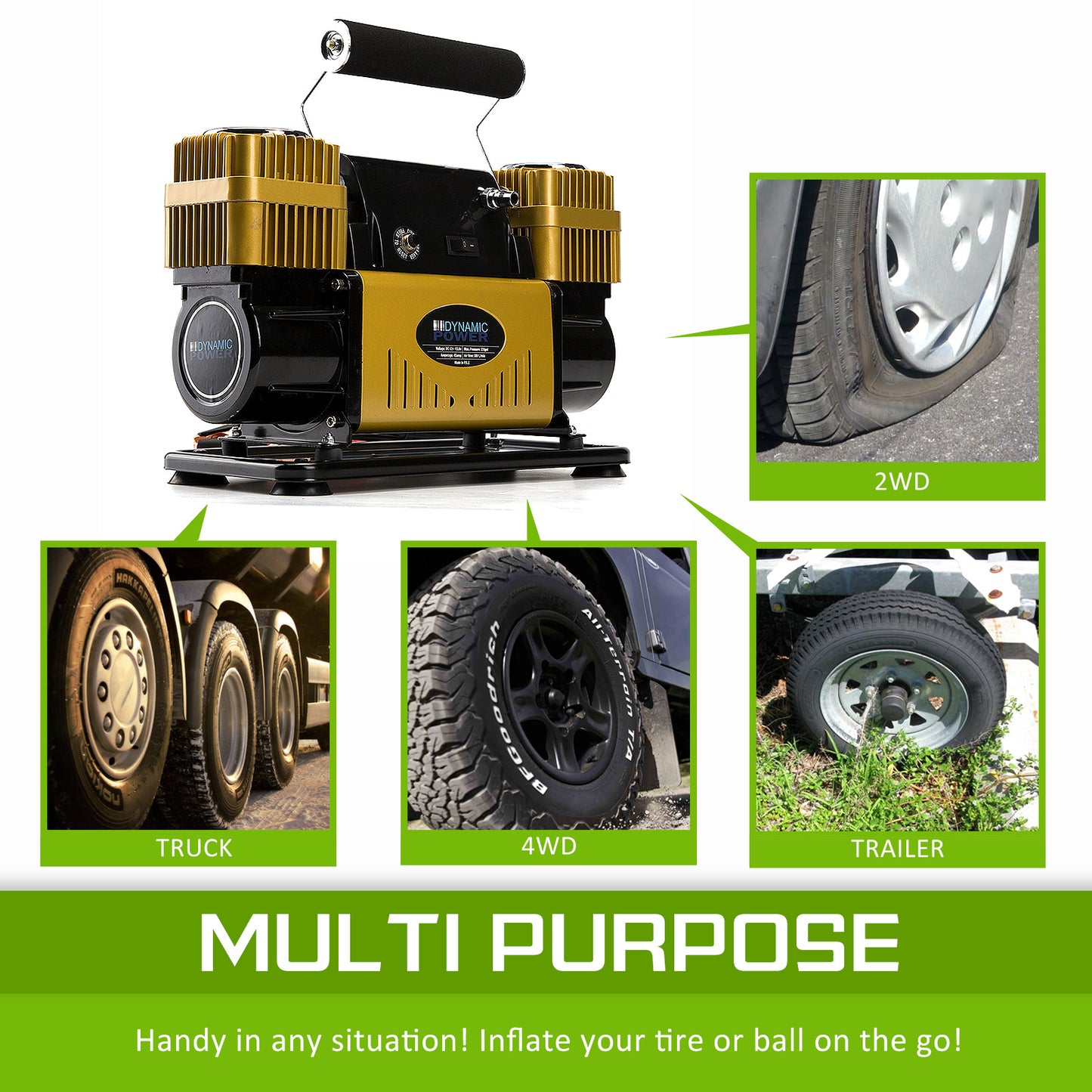 Dynamic Power Gold Portable Car Tyre Air Compressor Deflator Inflator 300L/MIN 12V