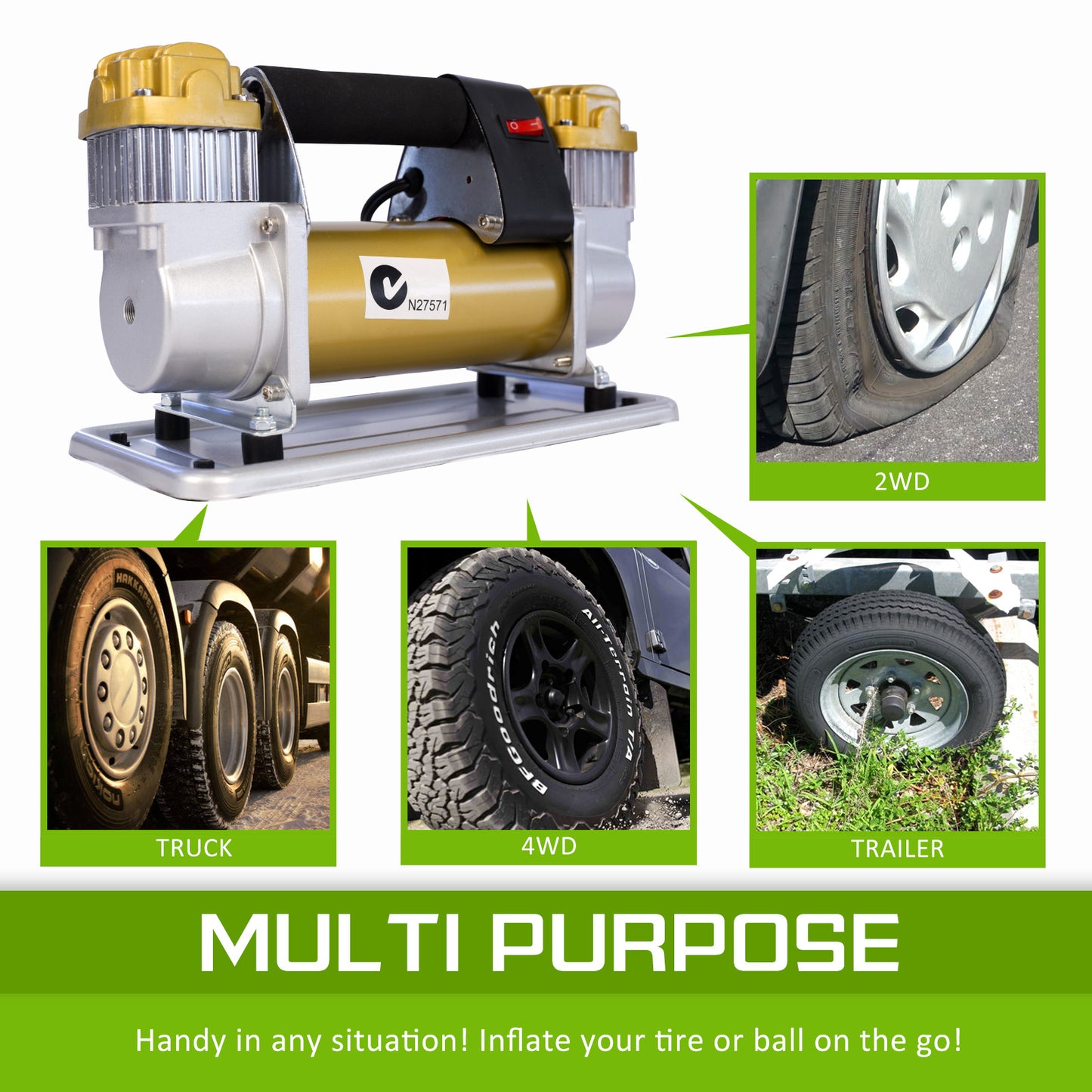Portable Car Tyre Air Compressor Inflator 200L/MIN 12V GOLD