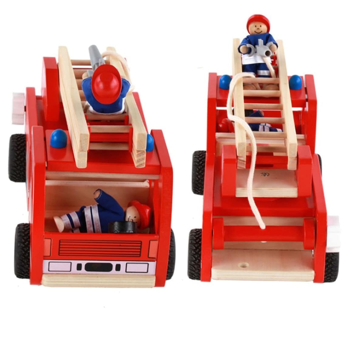 Fire truck wooden 3 years + with ladder and firemen Fire engine Red