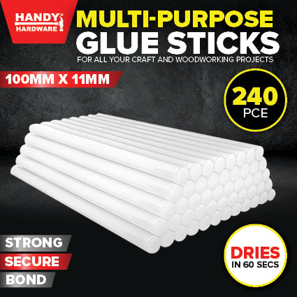 Handy Hardware 240PCE Hot Melt Glue Sticks Multipurpose Adhesion 100mm x 11mm