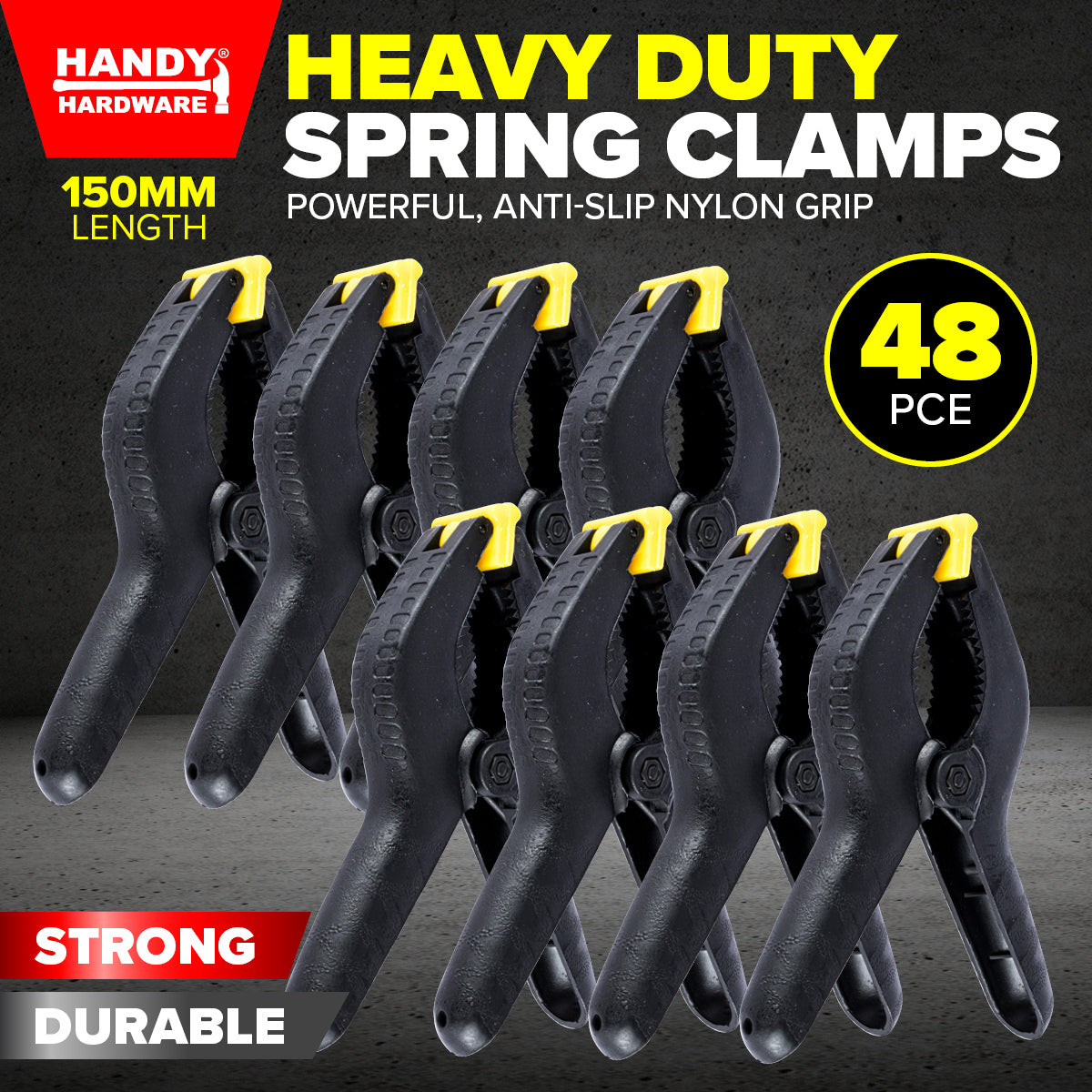 Handy Hardware 48PCE Spring Clamps Heavy Duty Swivel Jaws Anti-Slip 15cm