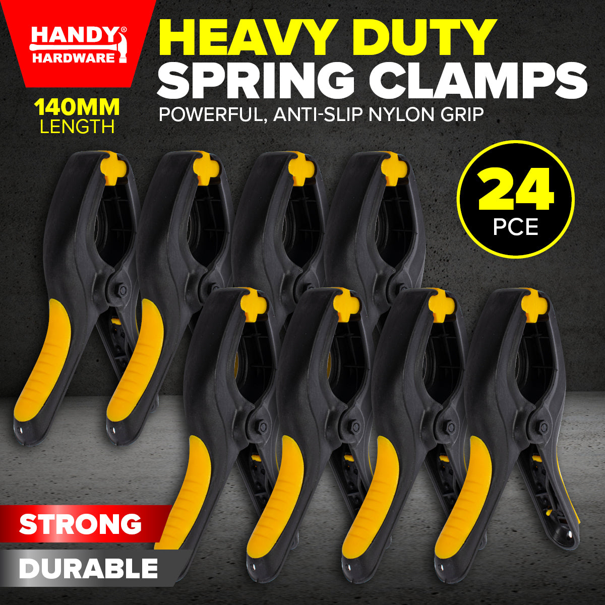 Handy Hardware 24PCE Spring Clamps Heavy Duty Swivel Jaws Anti-Slip 14cm