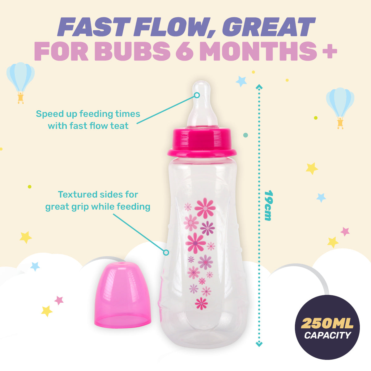 1st Steps 12PCE 250ml Baby Bottles Narrow Neck Fast Flow Teat BPA Free