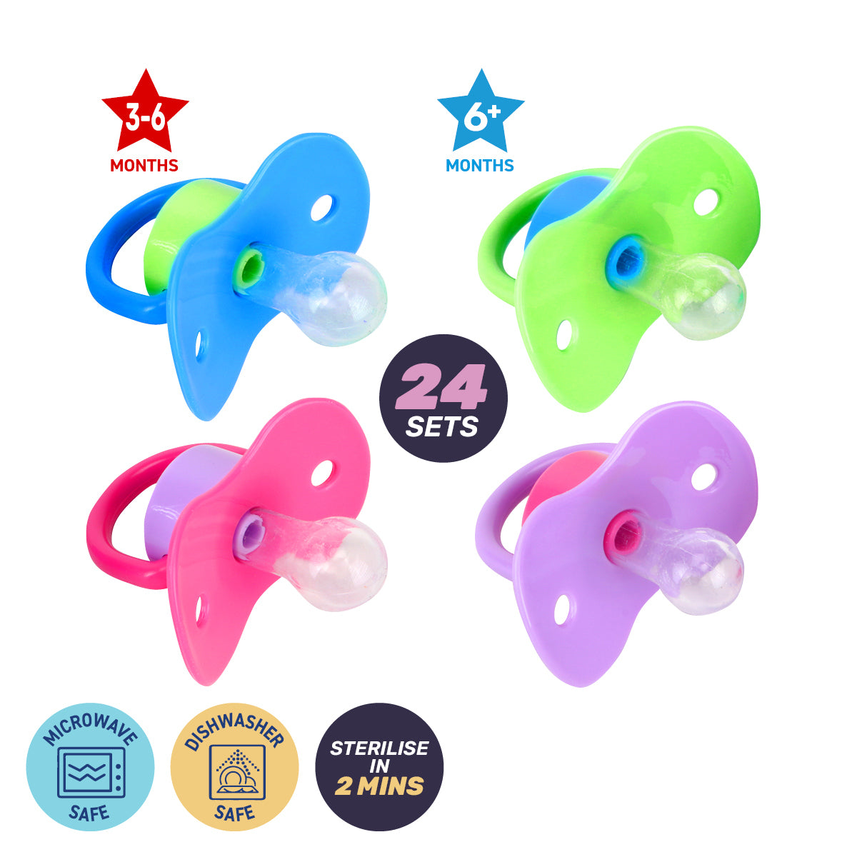 1st Steps 24PCE Cherry Shaped Pacifiers With Sterilising Cases 3-6+ Months