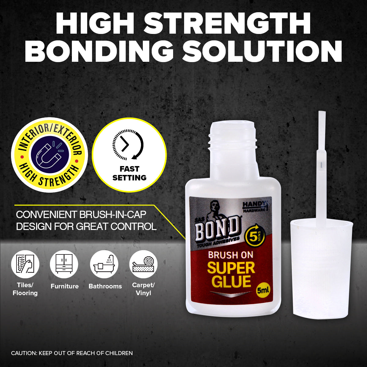 Handy Hardware 24PCE Brush On Liquid Super Glue Quick Dry High Strength 5ml