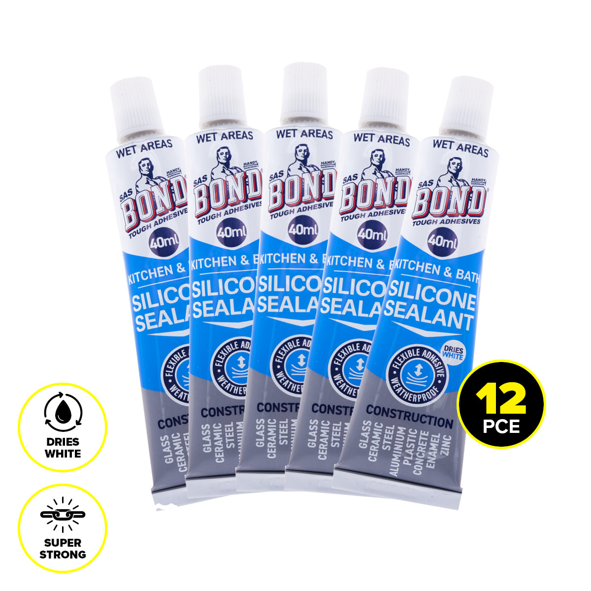 Handy Hardware 12PCE Silicone Sealant Gap Filler Paintable High Strength 40ml