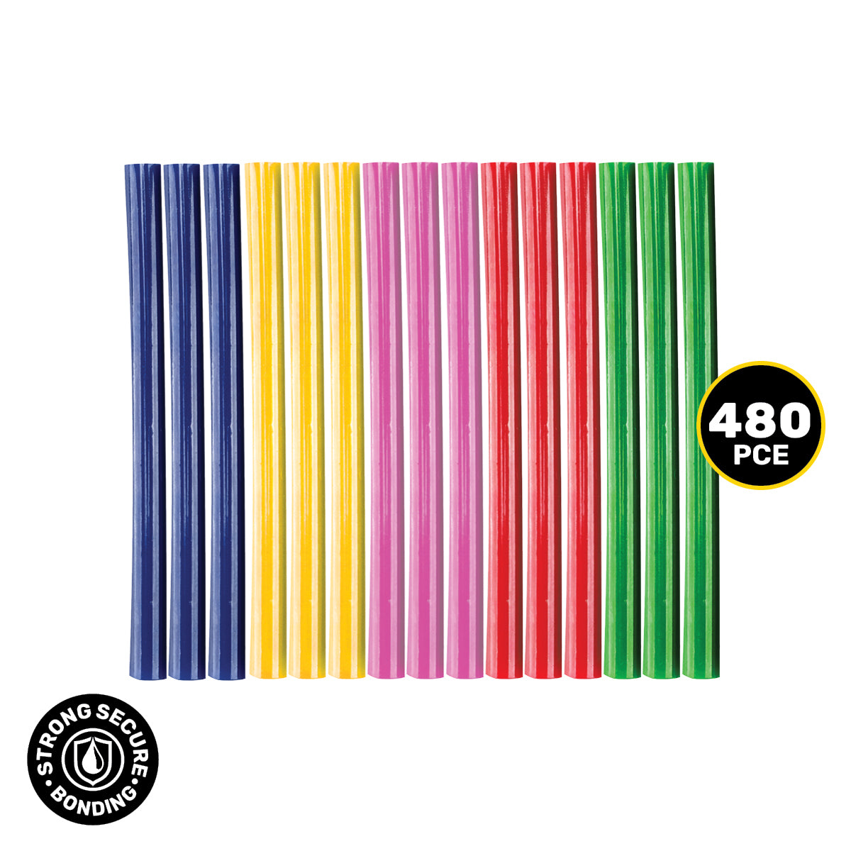 Handy Hardware 480PCE Coloured Hot Melt Glue Sticks Vibrant Colours 100 x 7mm
