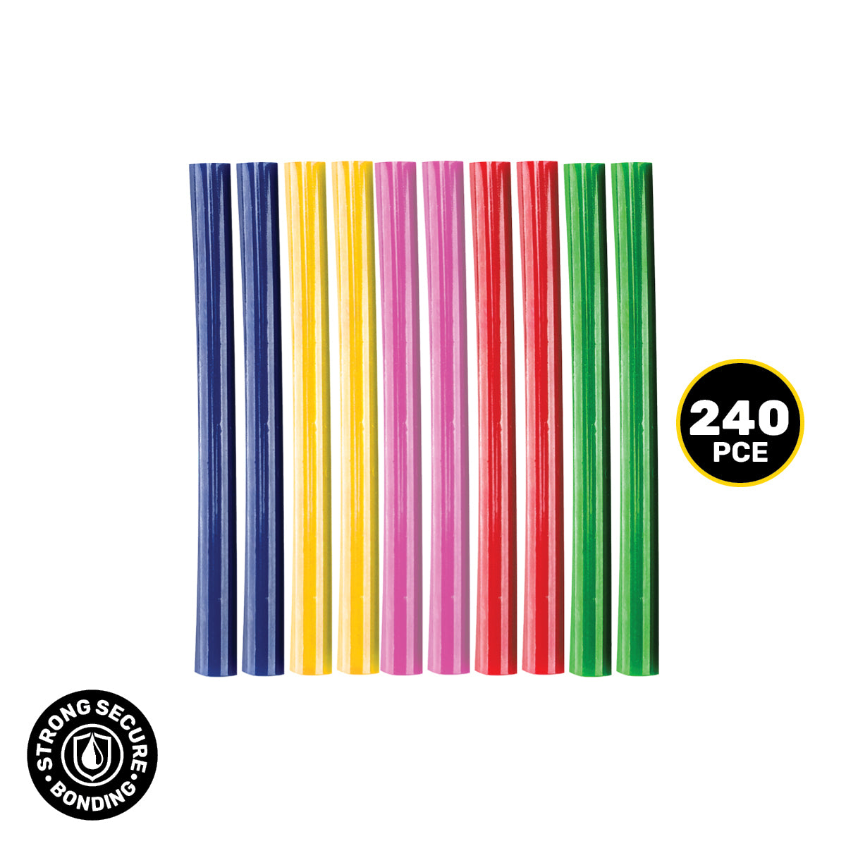Handy Hardware 240PCE Coloured Hot Melt Glue Stick Vibrant Colours 100 x 11mm