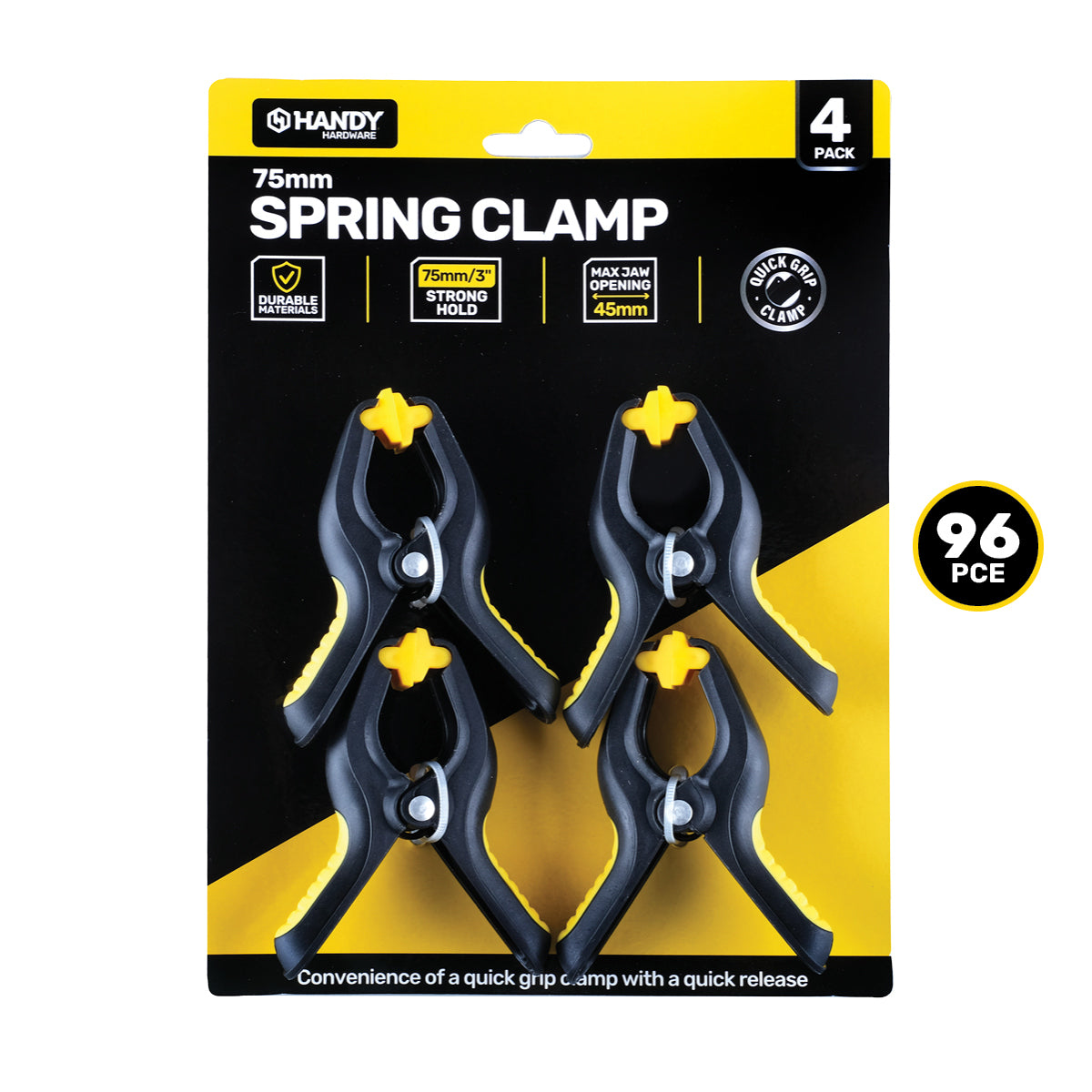 Handy Hardware 96PCE Small Spring Clamps 45mm Jaw Opening Heavy Duty 75mm