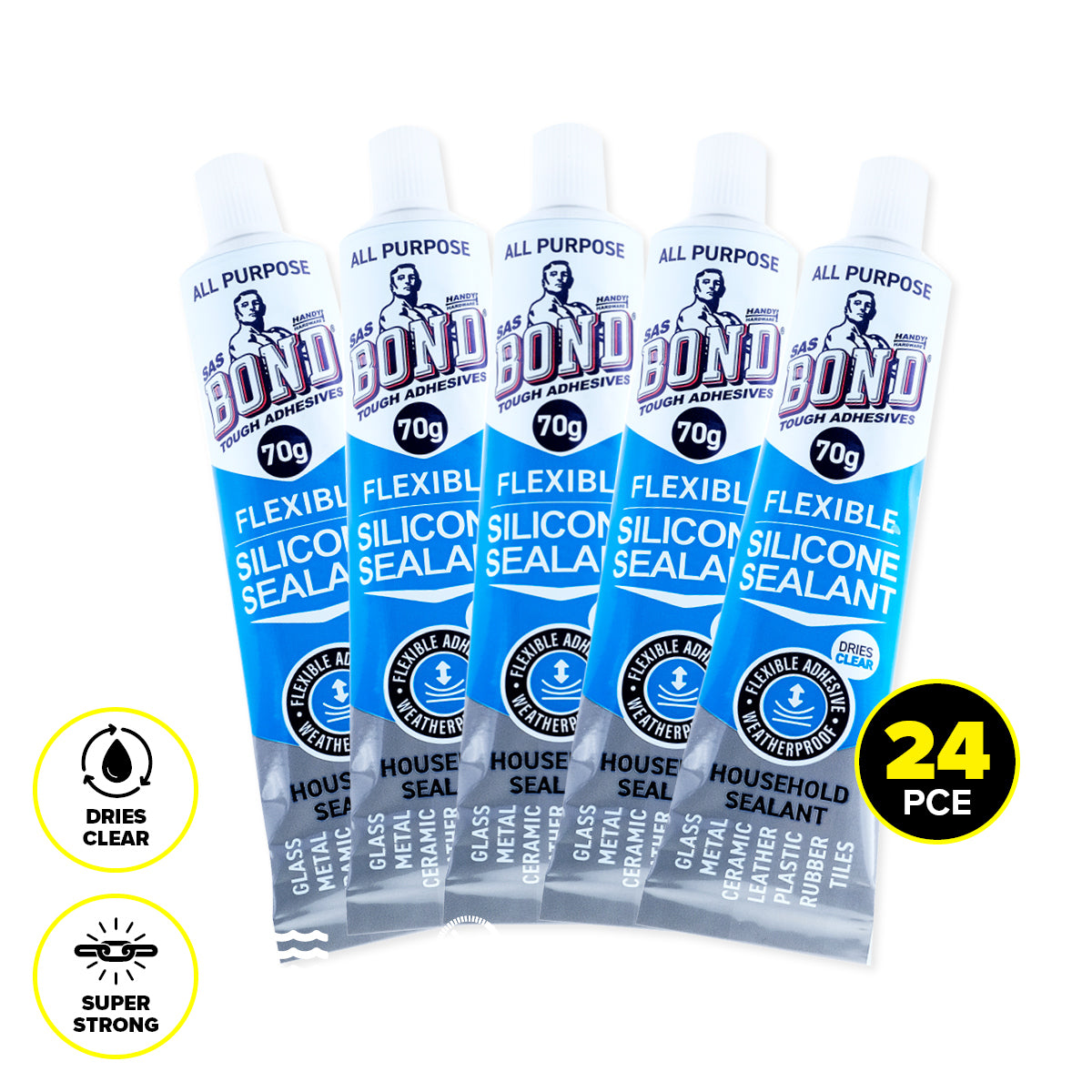 Handy Hardware 24PCE Silicone Sealant Gap Filler Paintable High Strength 70ml