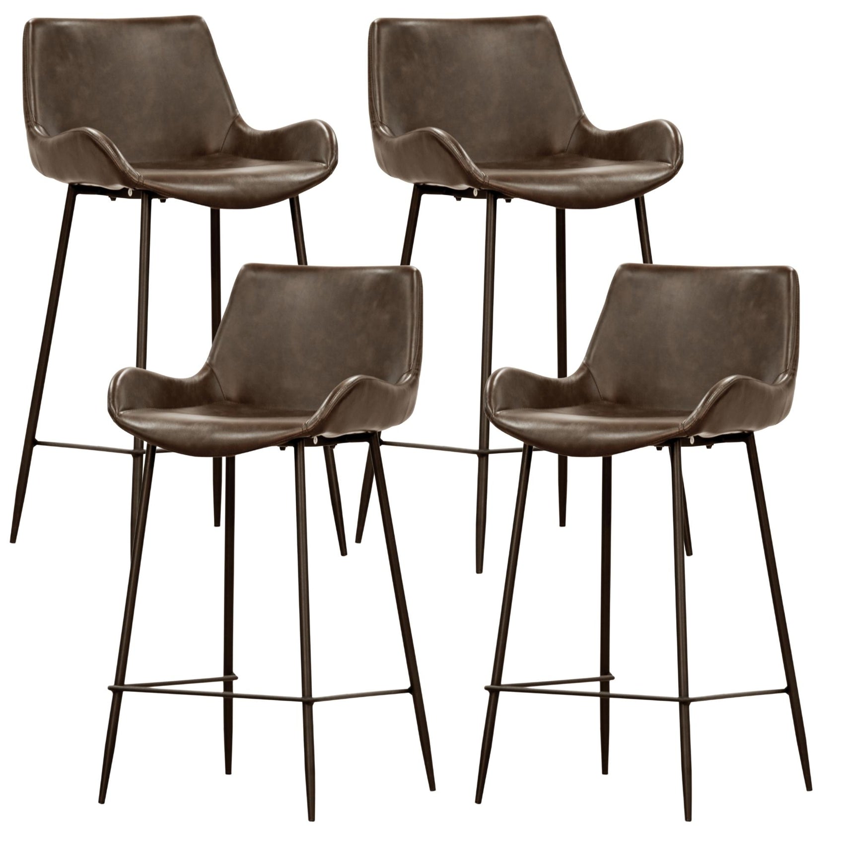 Brando  Set of 4 PU Leather Upholstered Bar Chair Metal Leg Stool - Brown