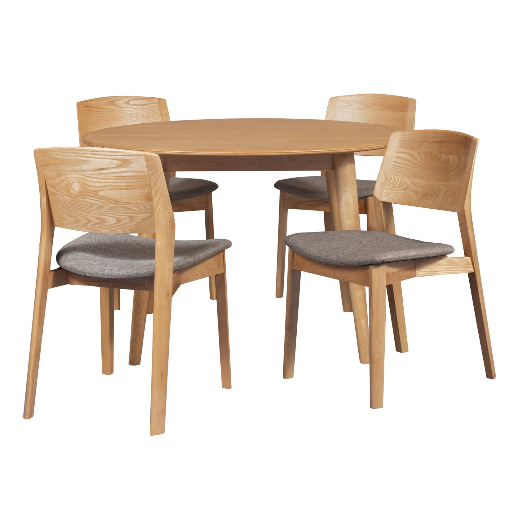 Emilio 5pc 120cm Round Dining Table Set Fabric Chair Solid Ash Wood Oak