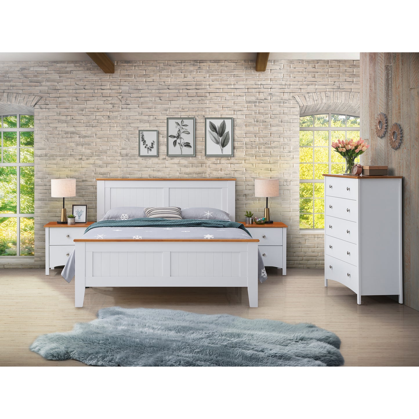 Lobelia 4pc King Single Bed Suite Bedside Tallboy Bedroom Furniture Package -Wht