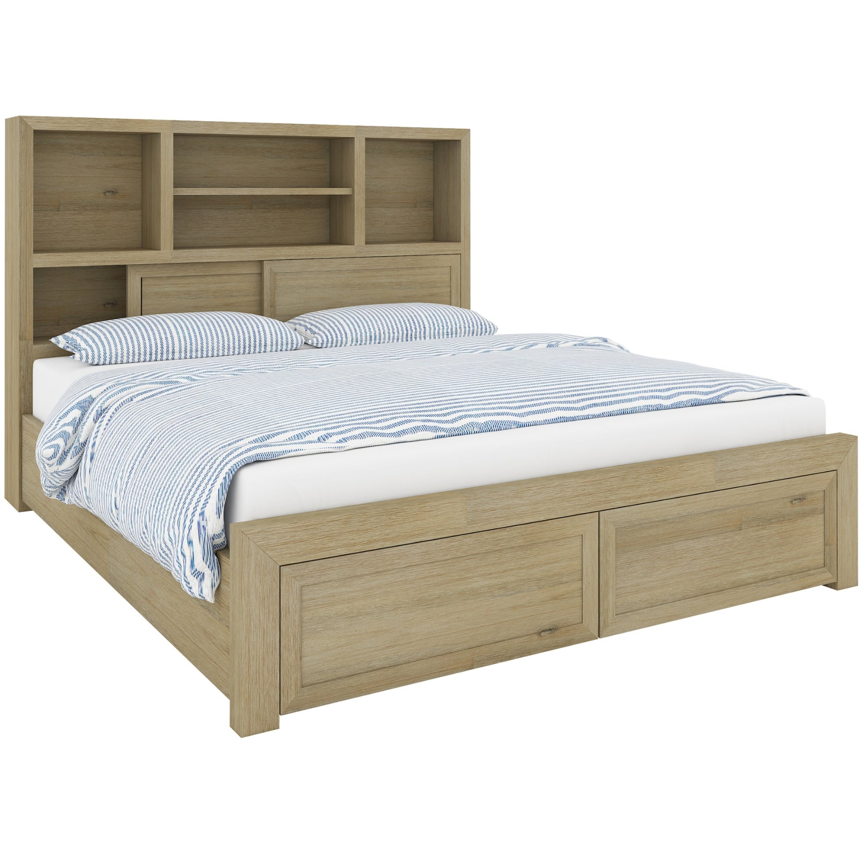 Gracelyn Queen Bed Frame Solid Wood Mattress Base With Storage Drawers - Smoke