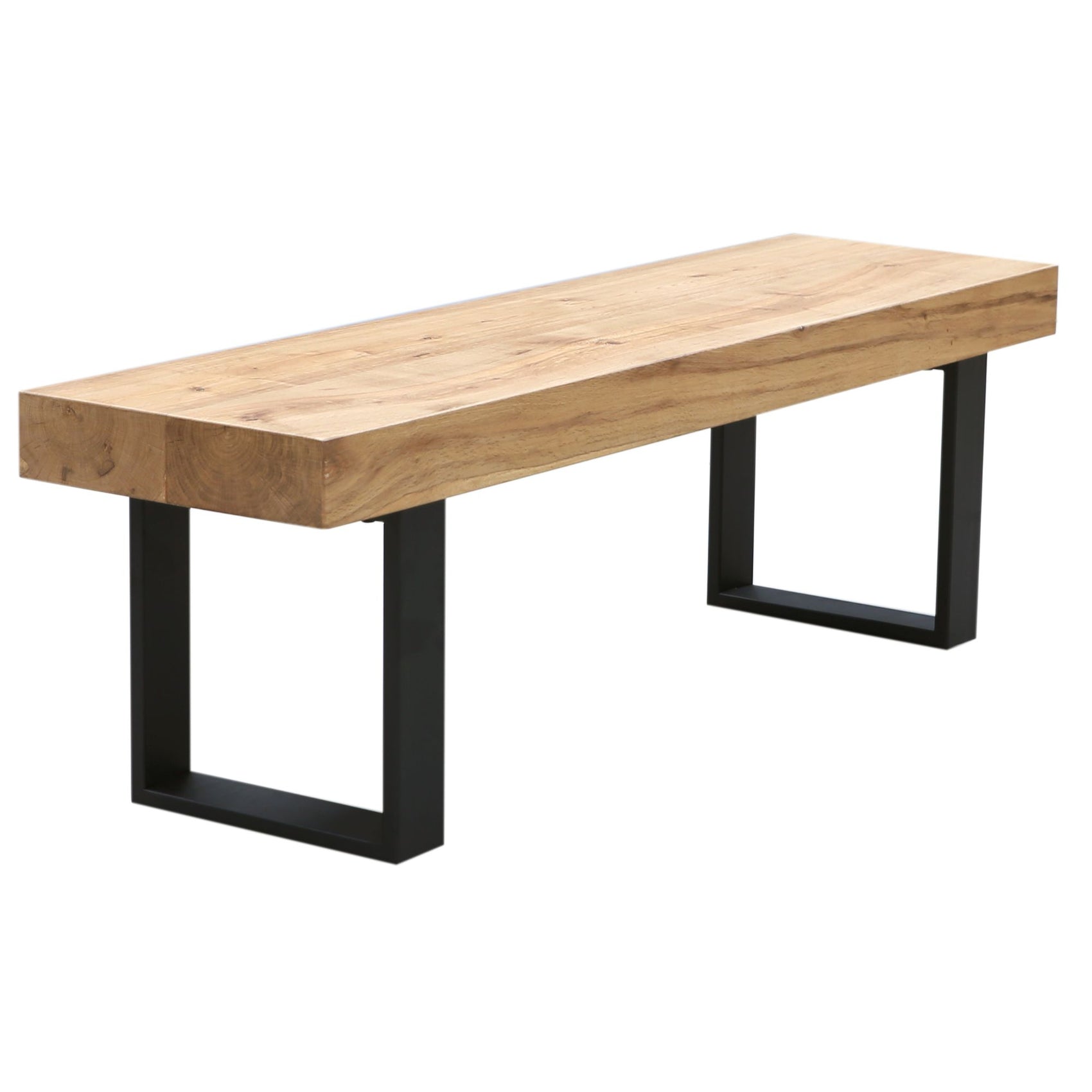 Ethan 150cm Dining Table Bench Seat Veneer Solid Oak Top Metal Leg - Natural