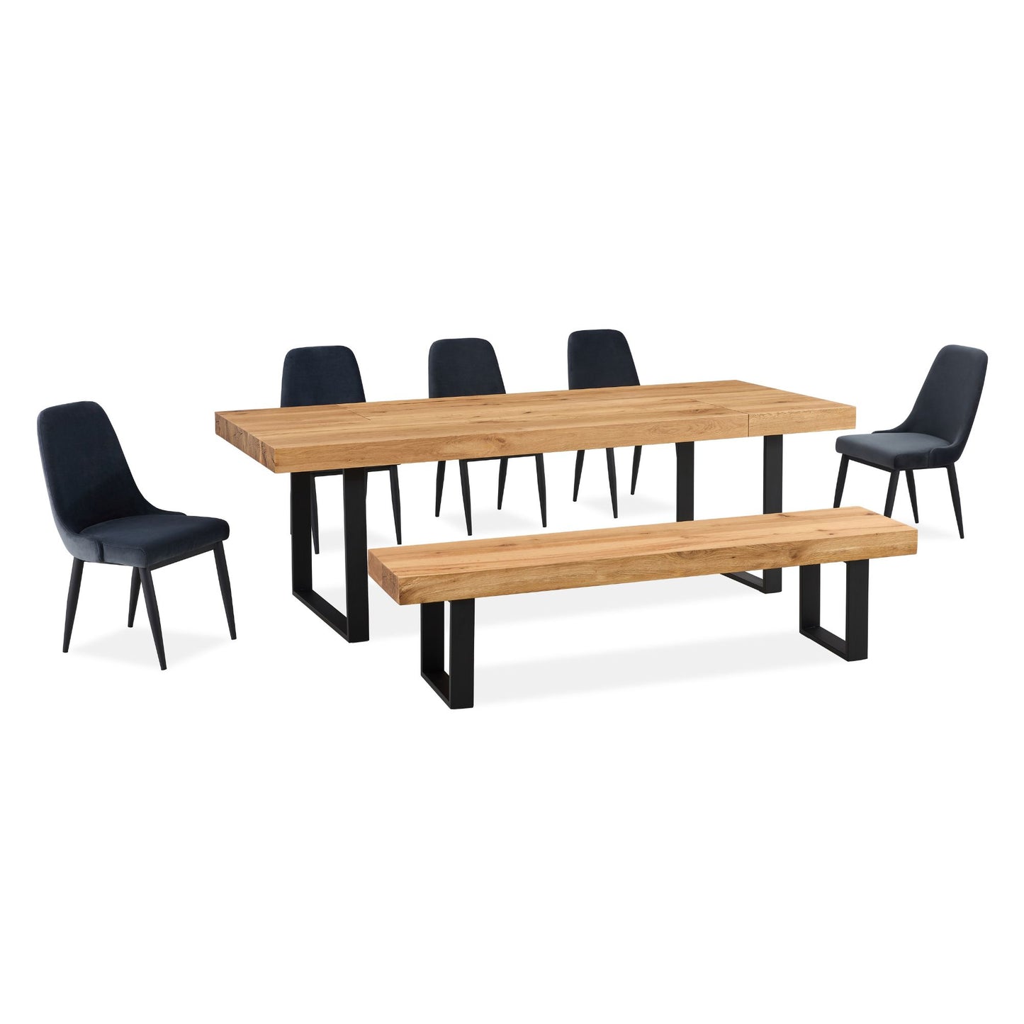 Ethan 150cm Dining Table Bench Seat Veneer Solid Oak Top Metal Leg - Natural