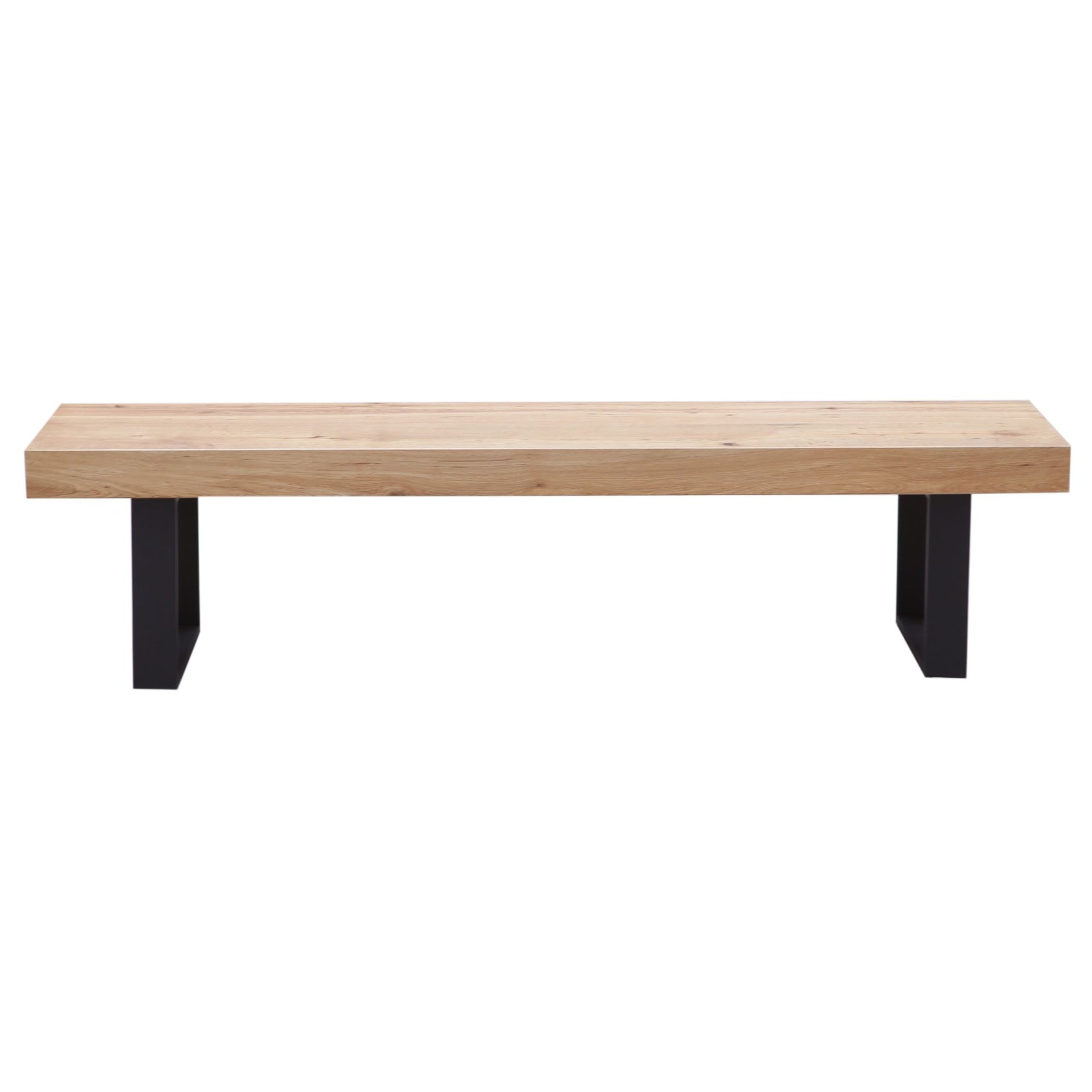 Ethan 190cm Dining Table Bench Seat Veneer Solid Oak Top Metal Leg - Natural
