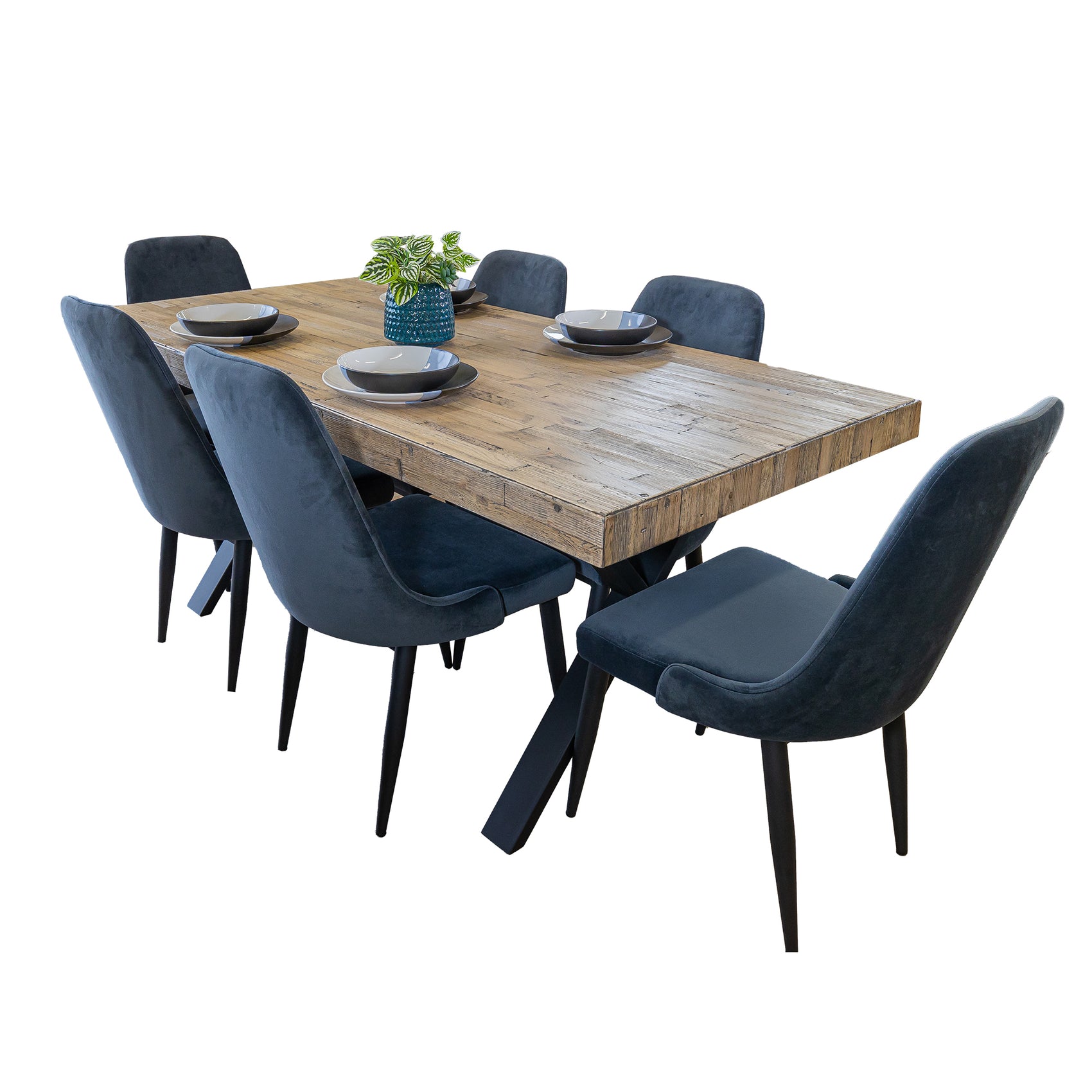 Anika 7pc Dining Set 180cm Table 6 Fabric Chair - Charcoal Smoke