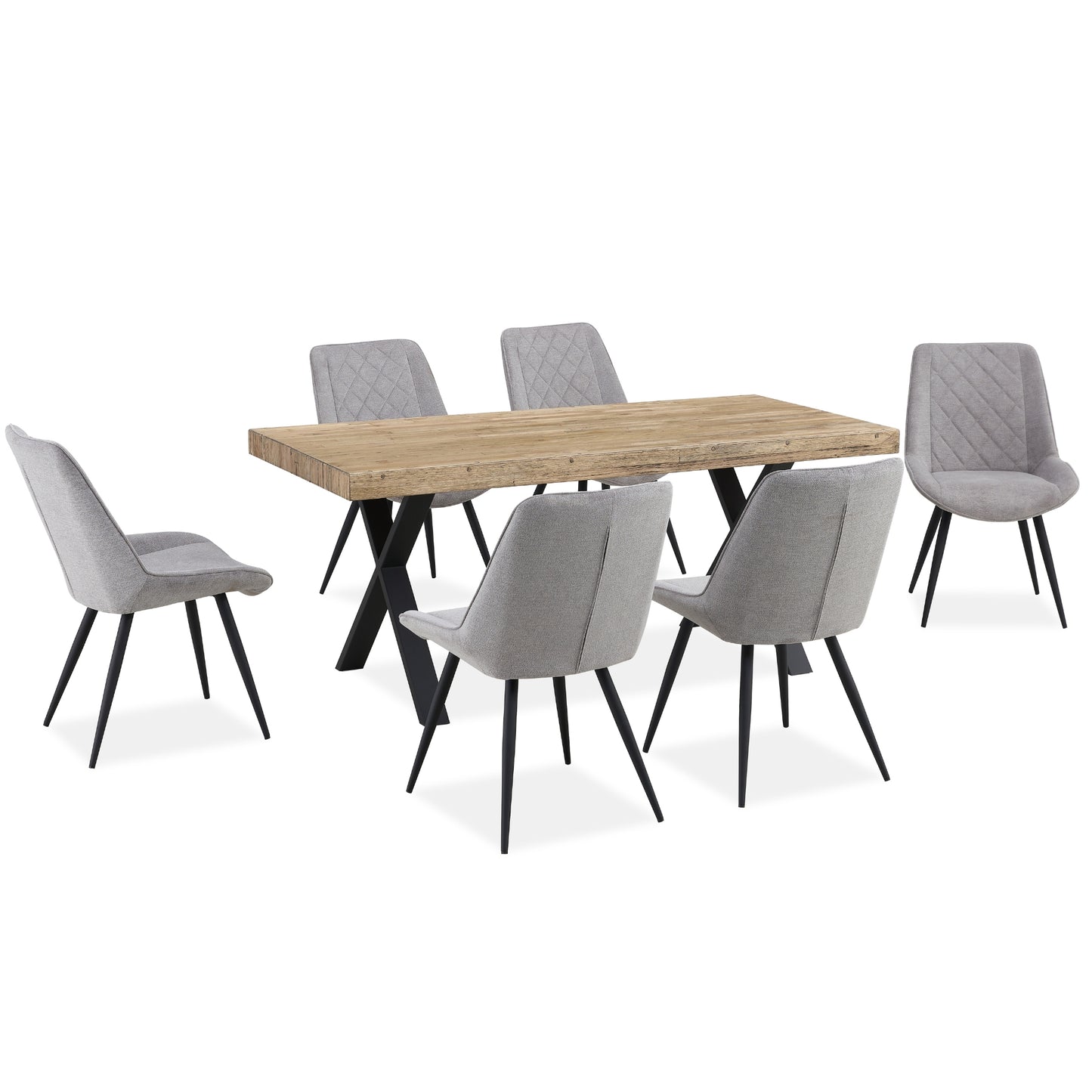 Helenium Dining Chair Set of 6 Fabric Seat with Metal Frame - Granite