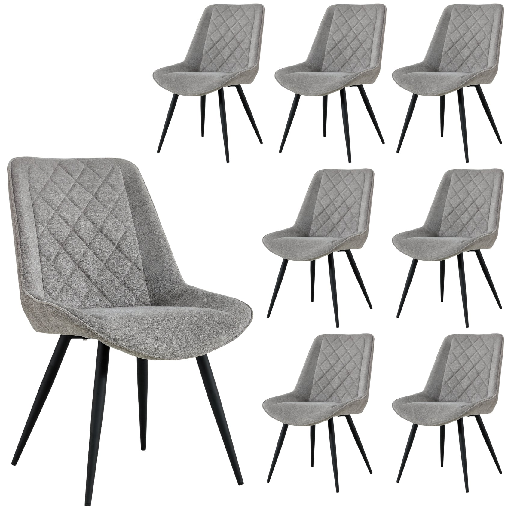 Helenium Dining Chair Set of 8 Fabric Seat with Metal Frame - Granite