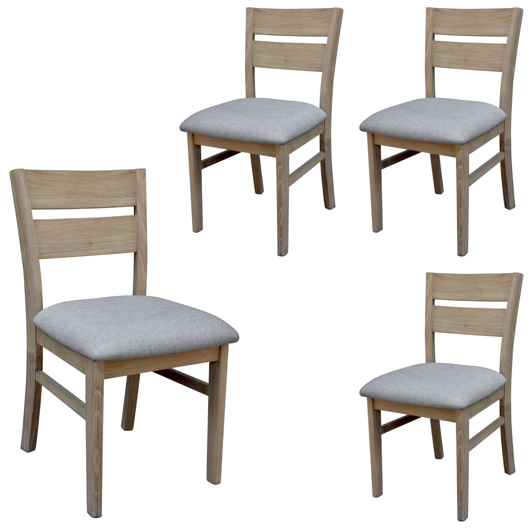 Tyler 4pc Set Dining Chair Fabric Seat Solid Acacia Timber Wood Brushed Smoke