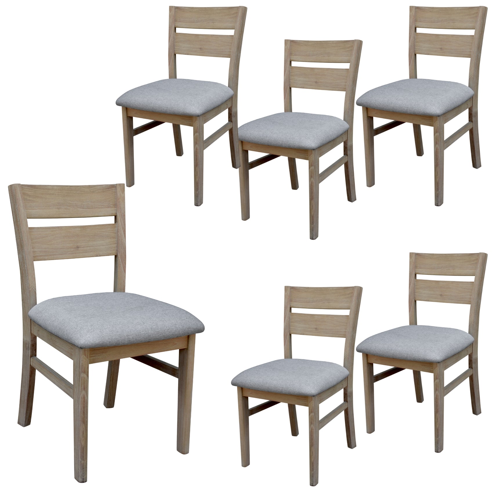 Tyler 6pc Set Dining Chair Fabric Seat Solid Acacia Timber Wood Brushed Smoke