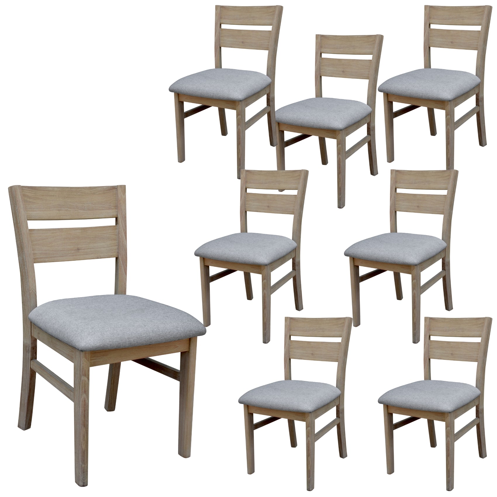 Tyler 8pc Set Dining Chair Fabric Seat Solid Acacia Timber Wood Brushed Smoke