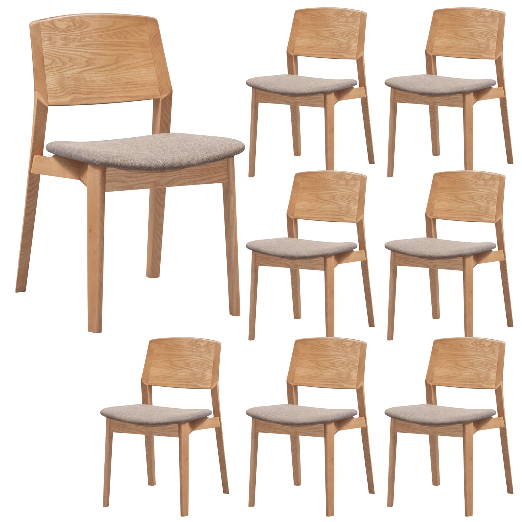 Emilio 8pc Set Dining Chair Fabric Seat Scandinavian Style Solid Ash Wood Oak