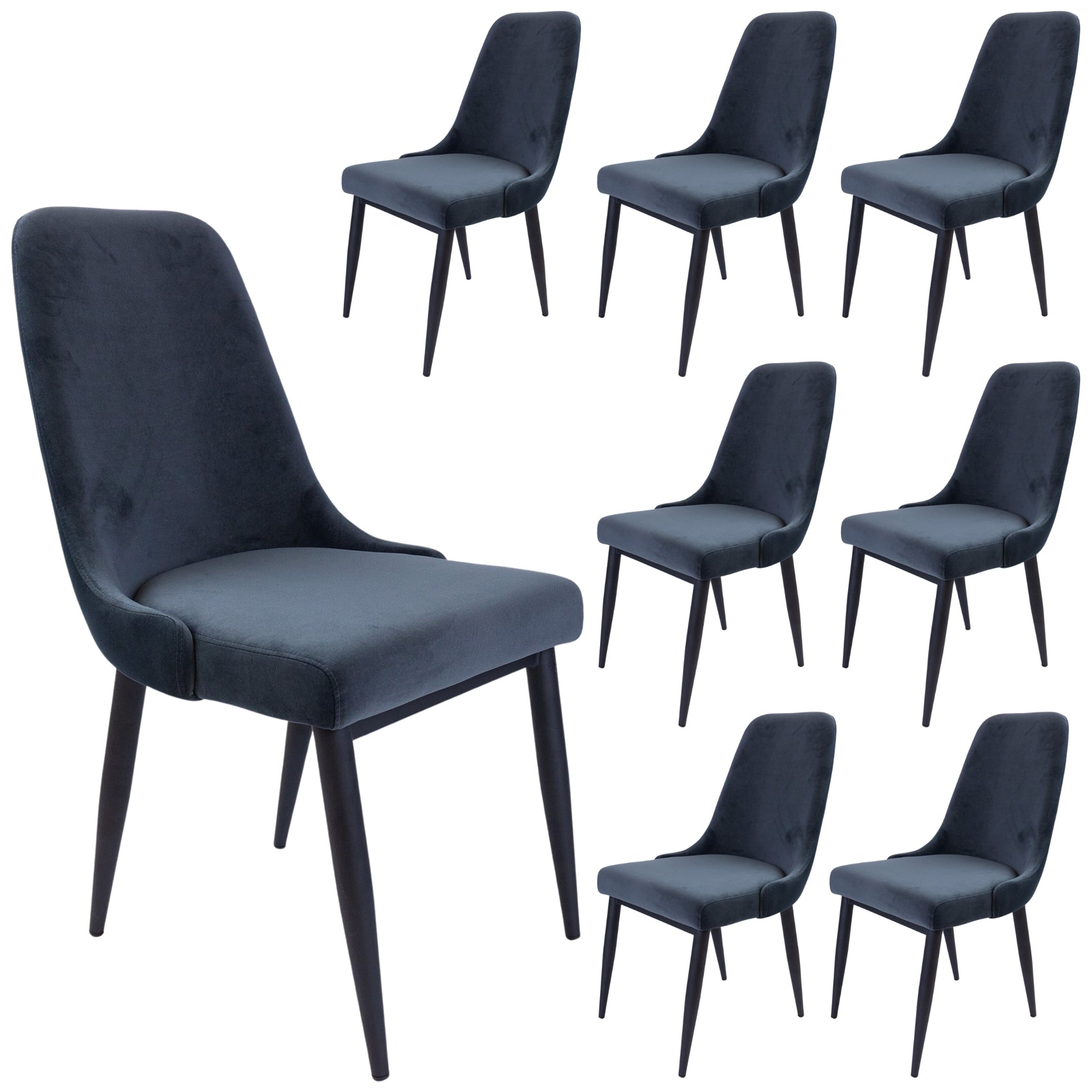 Eva Dining Chair Set of 8 Fabric Seat with Metal Frame - Charcoal