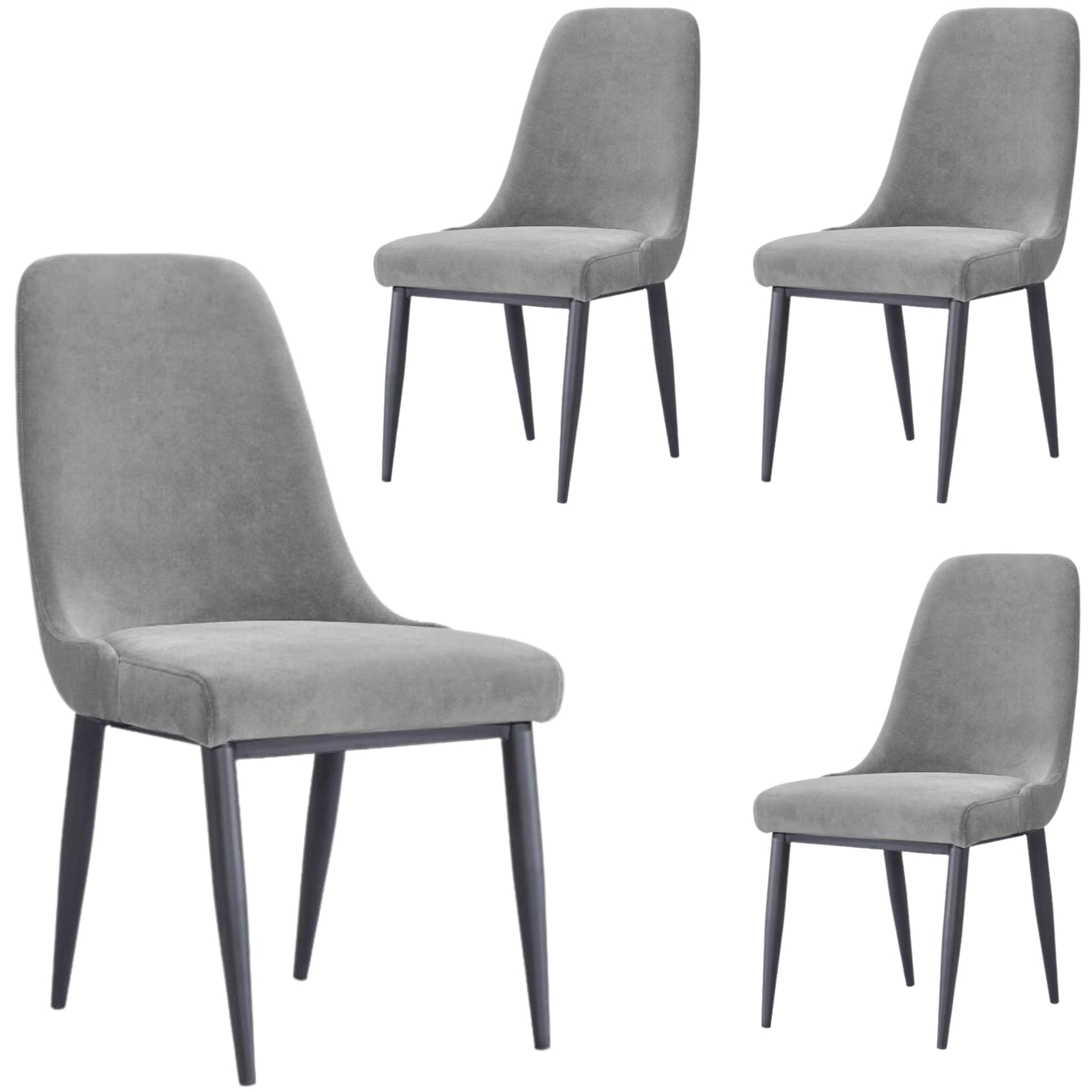 Eva Dining Chair Set of 4 Fabric Seat with Metal Frame - Grey