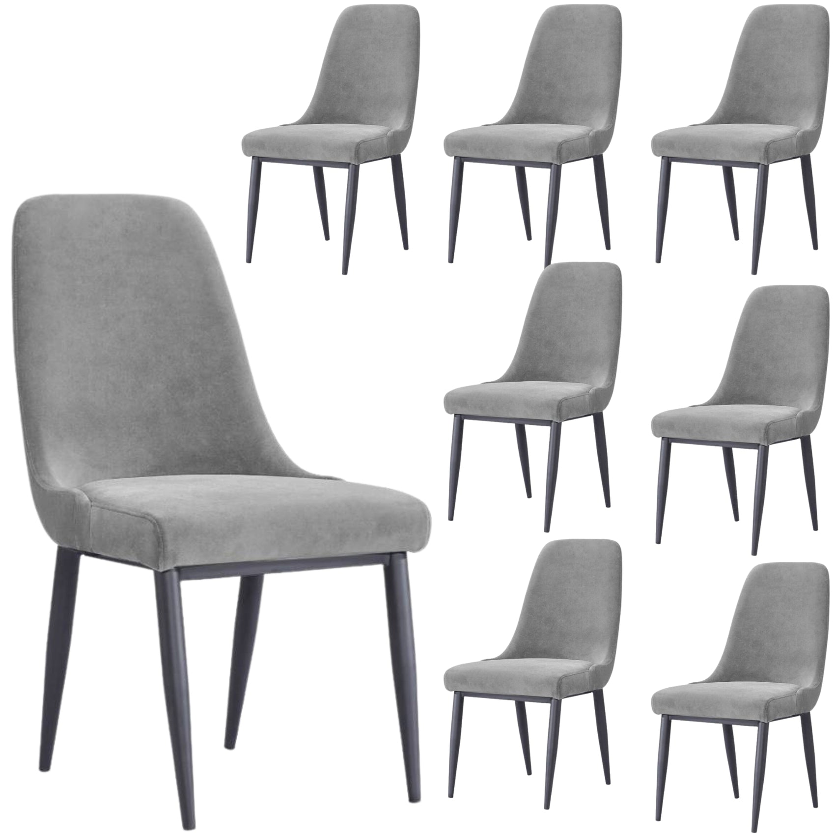 Eva Dining Chair Set of 8 Fabric Seat with Metal Frame - Grey