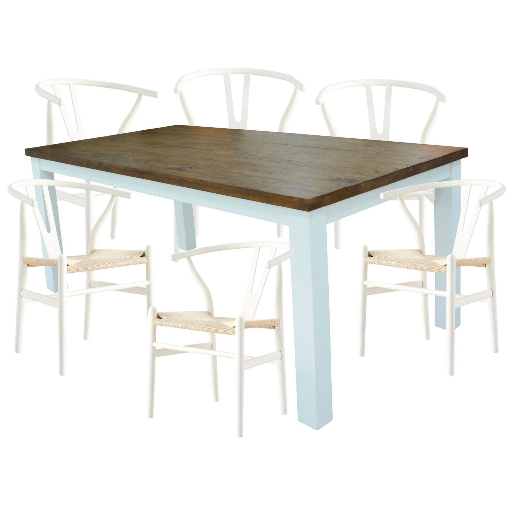 Norah 7pc Dining Set Table 180cm Solid Acacia Wood White Wishbone Chair