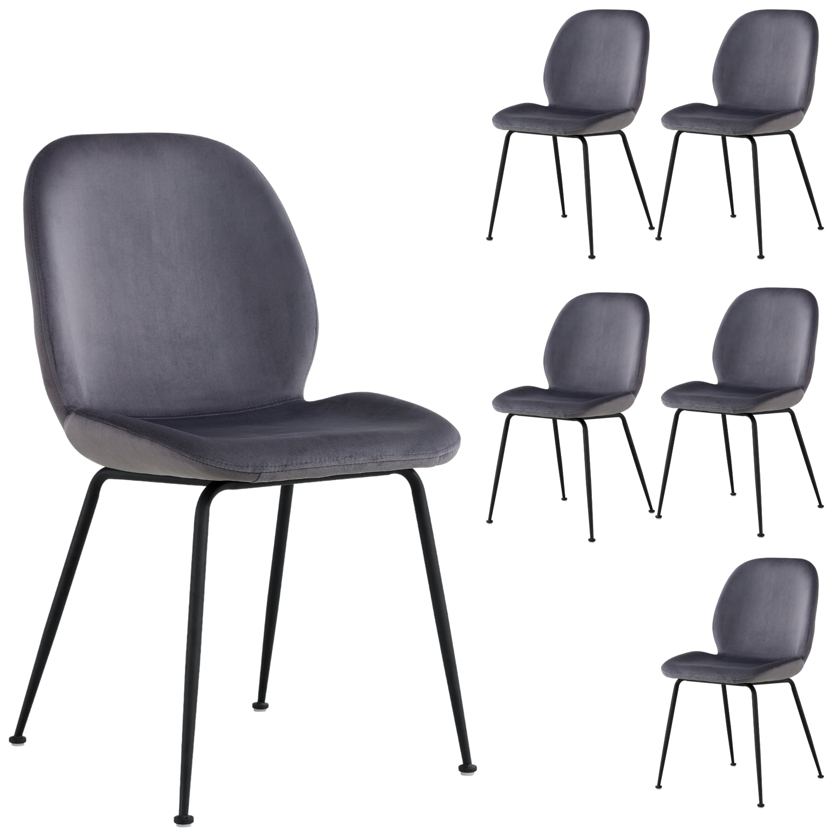 Remy Dining Chair Set of 6 Fabric Seat with Metal Frame - Charcoal