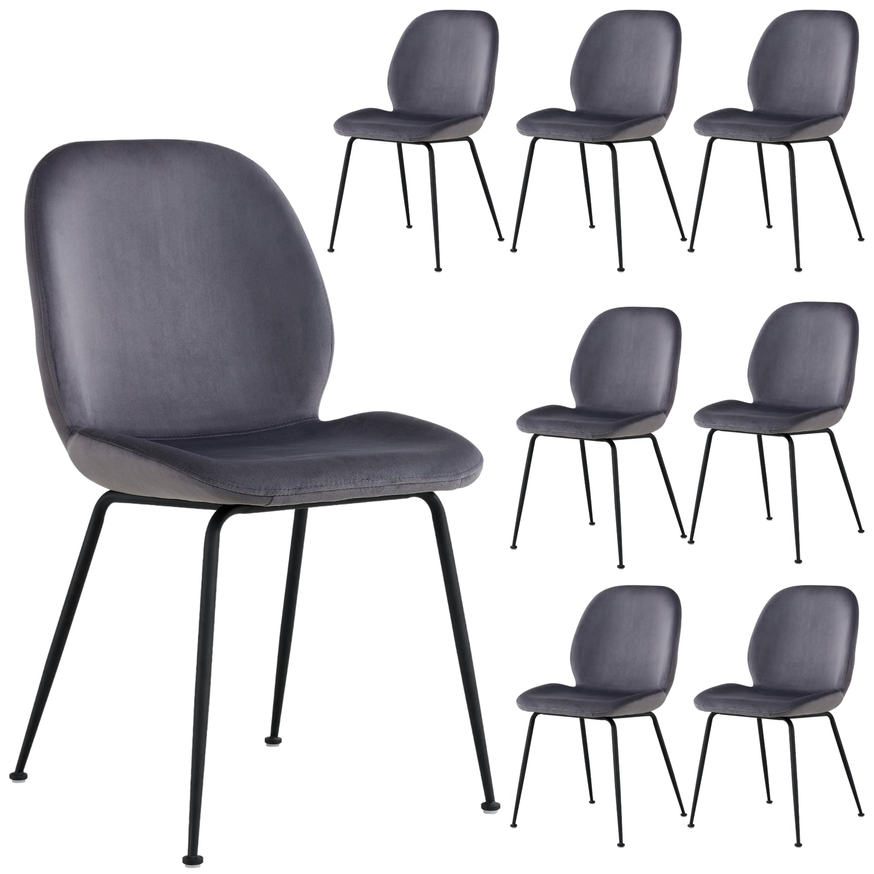 Remy Dining Chair Set of 8 Fabric Seat with Metal Frame - Charcoal