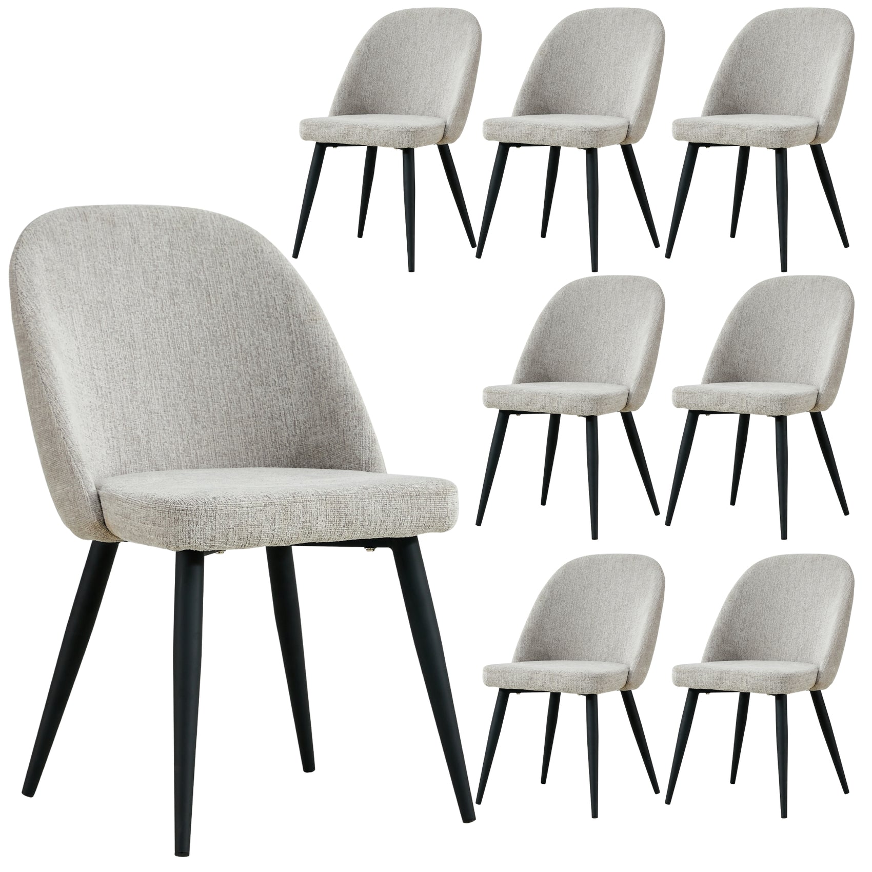 Erin Dining Chair Set of 8 Fabric Seat with Metal Frame - Quartz