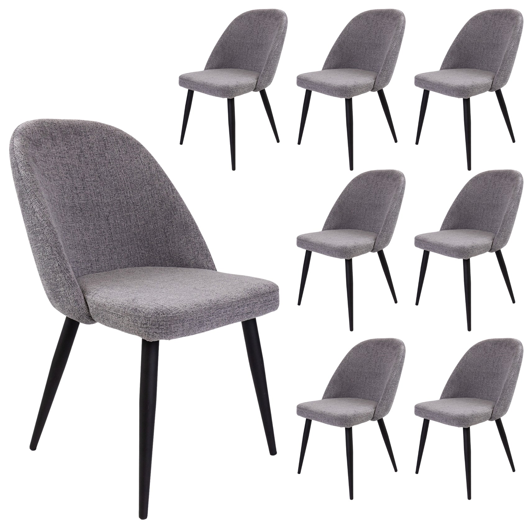 Erin Dining Chair Set of 8 Fabric Seat with Metal Frame - Fog