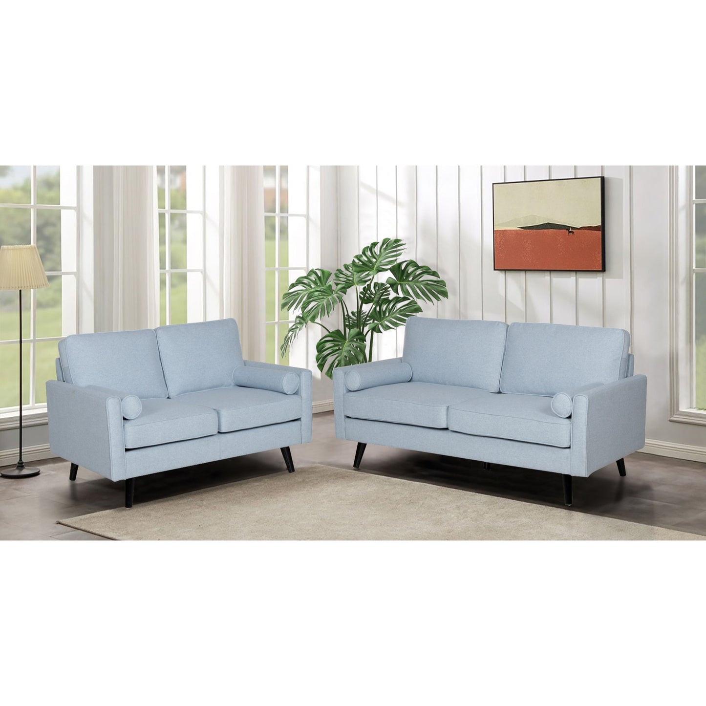Lexi 2 + 2.5 Seater Sofa Set Fabric Uplholstered Lounge Couch - Light Blue