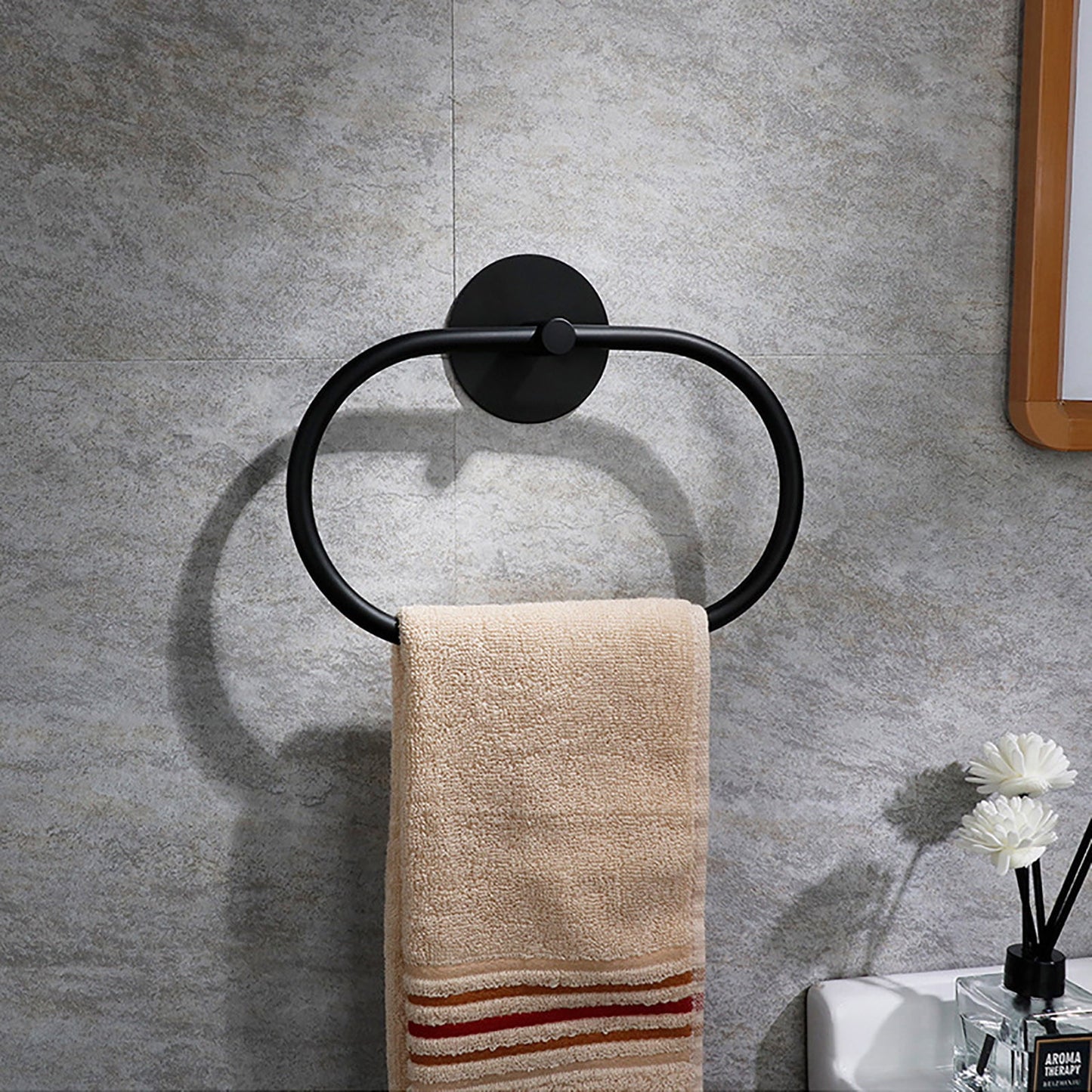 Bathroom Towel Ring Bathroom Towel Rack Adhesive Hand Towels Holder Towel Hanger Black