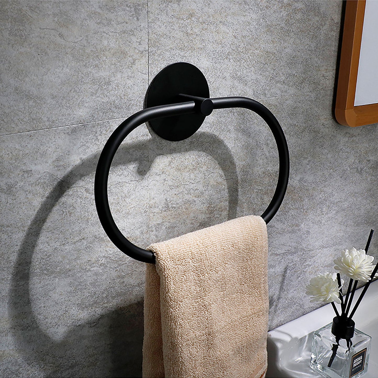 Bathroom Towel Ring Bathroom Towel Rack Adhesive Hand Towels Holder Towel Hanger Black