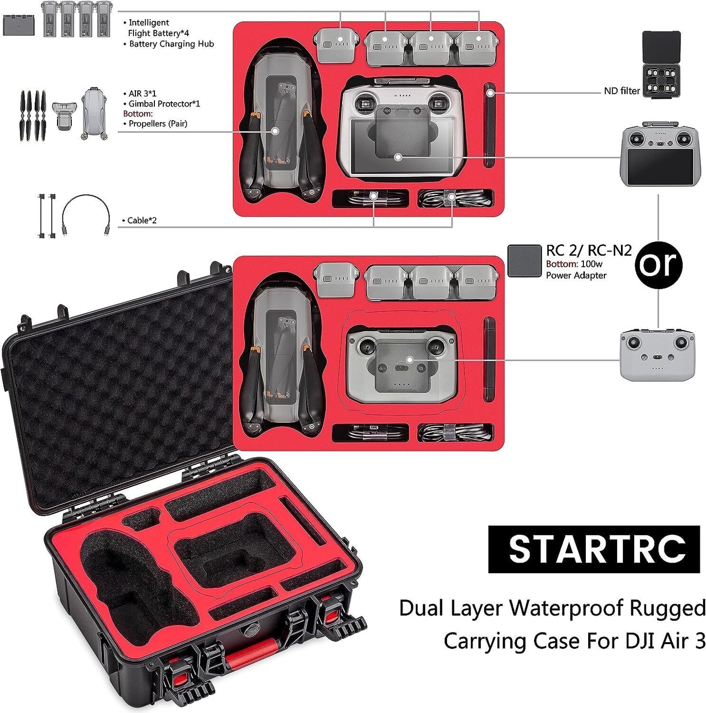 STARTRC Air 3 Hard Case Waterproof Carrying Case for DJI Air 3 Fly More Combo