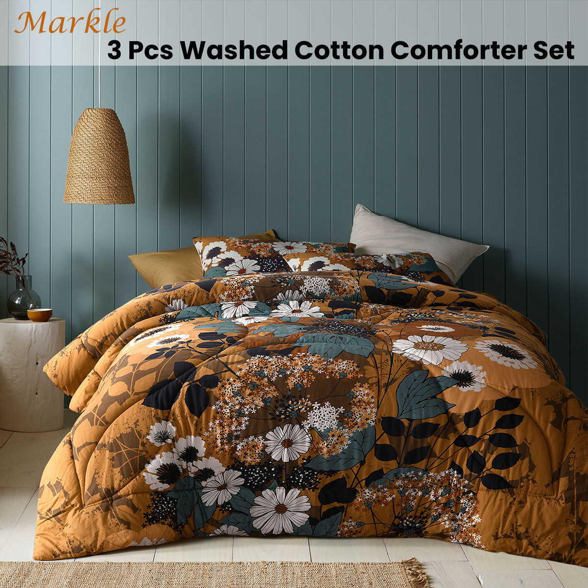 Accessorize Markle Washed Cotton Printed 3 Piece Comforter Set Queen