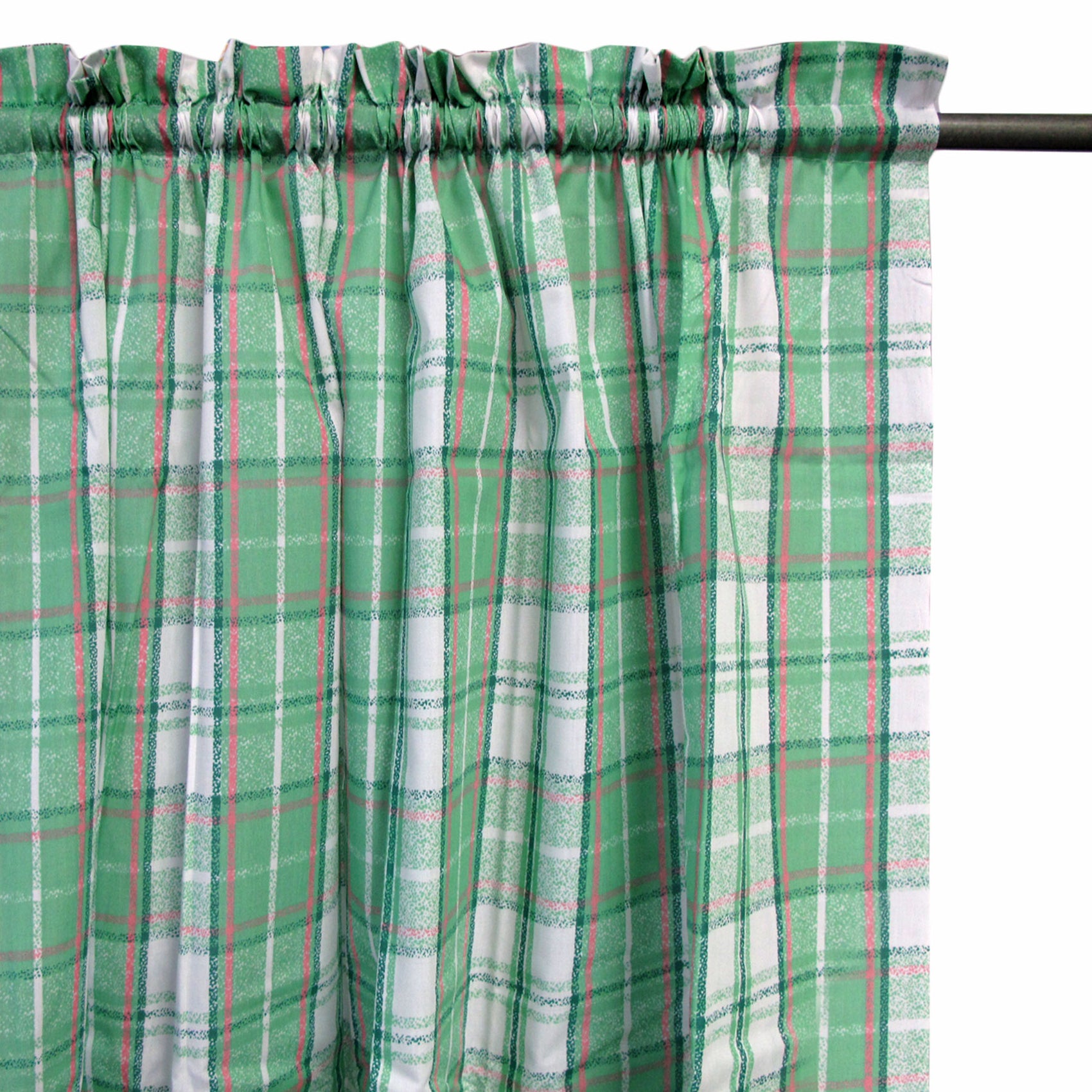 Home Innovations Pair of Polyester Cotton Rod Pocket Green Checkered Curtains
