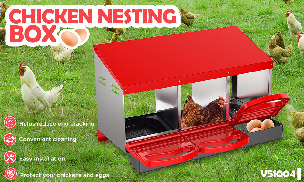 VaKa Chicken Hen Coop Hutch 3 Hole Inside Outside Roll Away Lay Egg Nesting Box