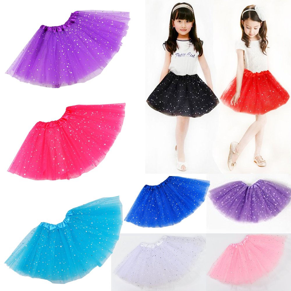 Sequin Tulle Tutu Skirt Ballet Kids Princess Dressup Party Baby Girls Dance Wear, Purple, Kids