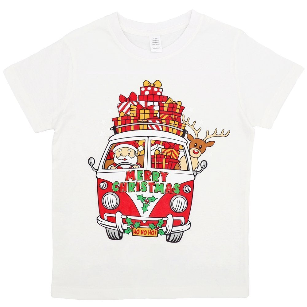 New Funny Adult Xmas Christmas T Shirt Tee Mens Womens 100% Cotton Jolly Ugly, Santa Drive Kombi (White), L