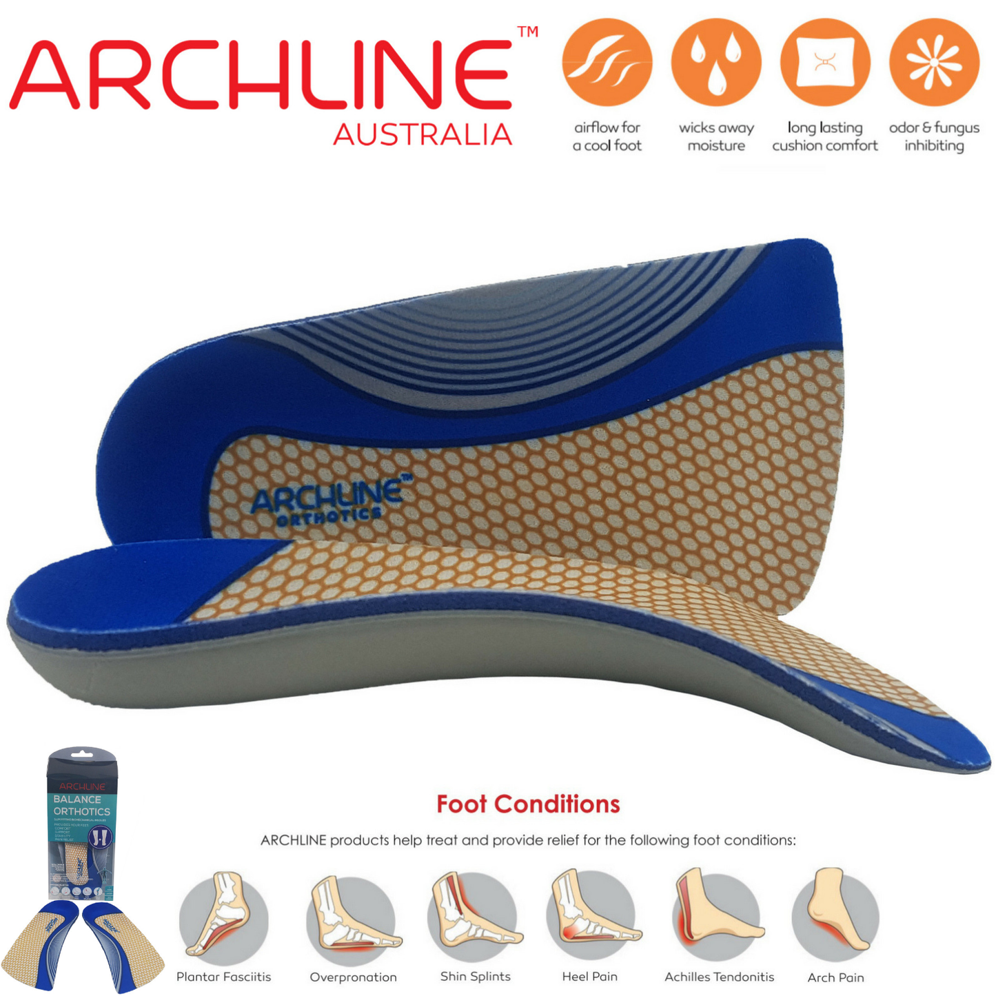ARCHLINE 3/4 Slim Orthotics Plantar Fasciitis Insoles Balance Support Relief - EUR 39